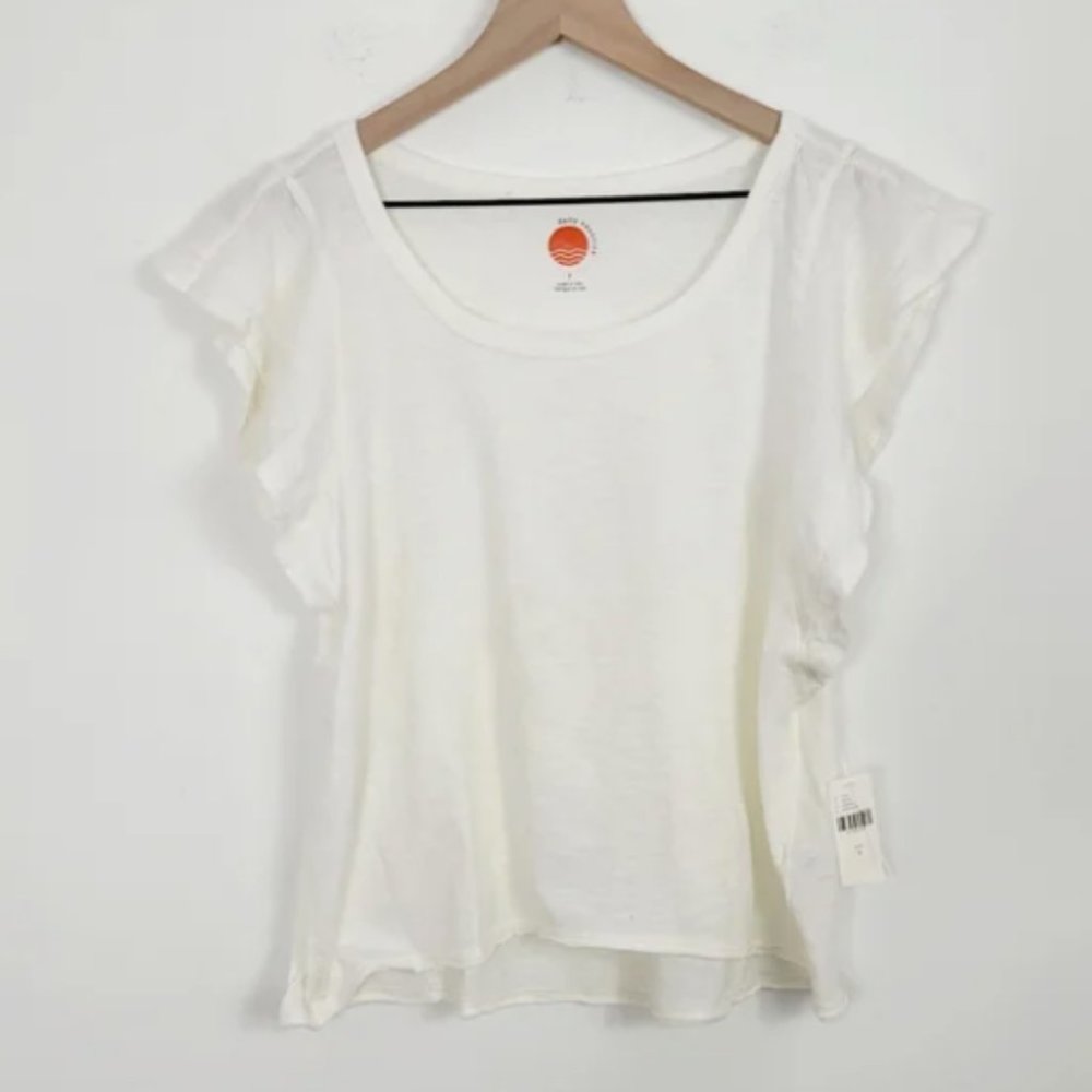 Anthropologie NWT Ruffle SLeeve Cropped Tee